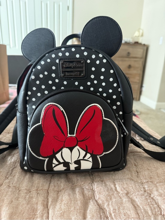 Loungefly Handbags - Loungefly Black White Polka Dot Minnie Mouse Mini Backpack with Red Bow